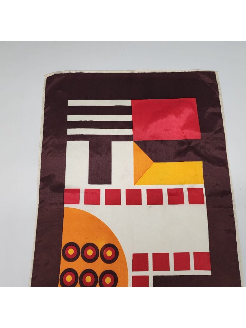 Vintage Acetate Geometric Scarf Made In Japan Brown Yellow Red 44" by Elwin - Picture 4 of 6